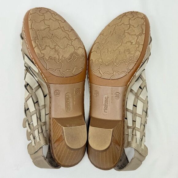 Rieker SINA 78 Taupe Woven Leather Closed Toe Antistress Slingback Sandals - Picture 15 of 16